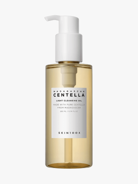 Madagascar Centella Light Cleansing Oil in branded clear bottle with white pump on light gray background